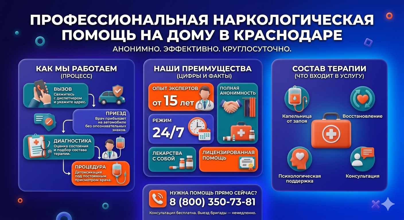 Инфографика о принципах лечения алкоголизма на дому в Киеве: этапы вызова нарколога, преимущества анонимной детоксикации и состав медицинской помощи.